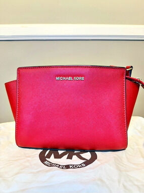 Michael Kors Medium Top Zip Satchel Red Crossbody Bag